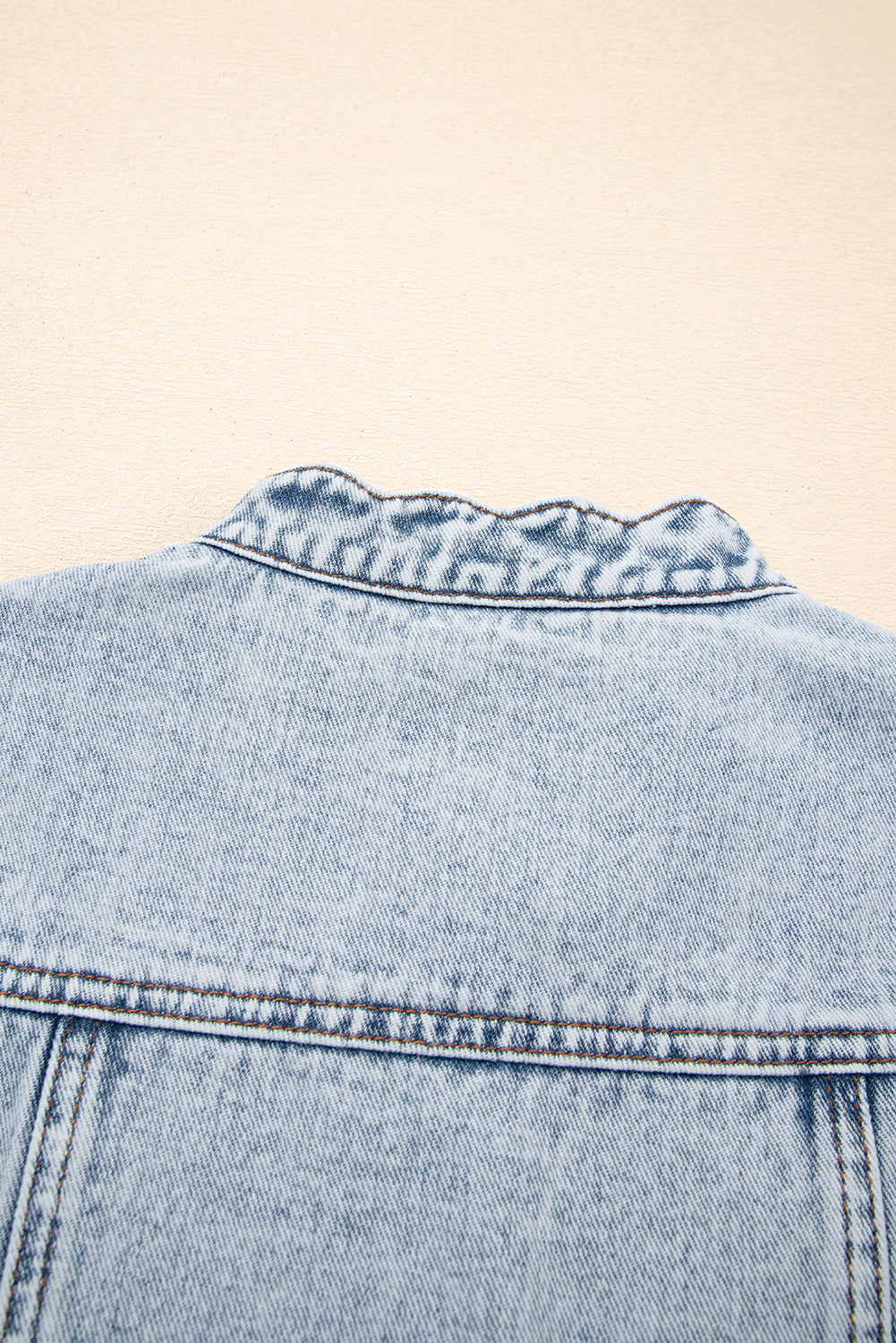 Beau Blue Scalloped Trim Patch Pocket Button Front Denim Vest