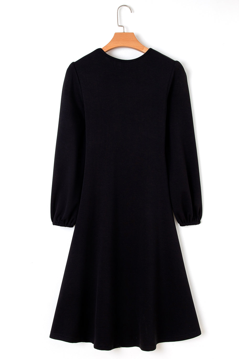 Fiery Red Solid Color Ruched Detail Long Sleeve Midi Dress