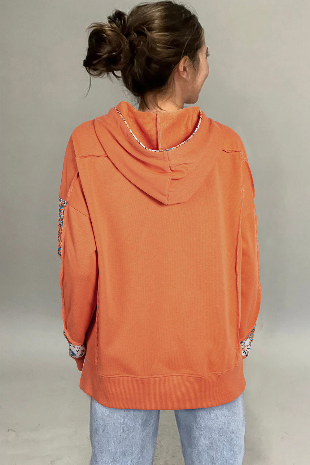 Delicacy Mix Floral Patchwork Side Slit Drawstring Hoodie