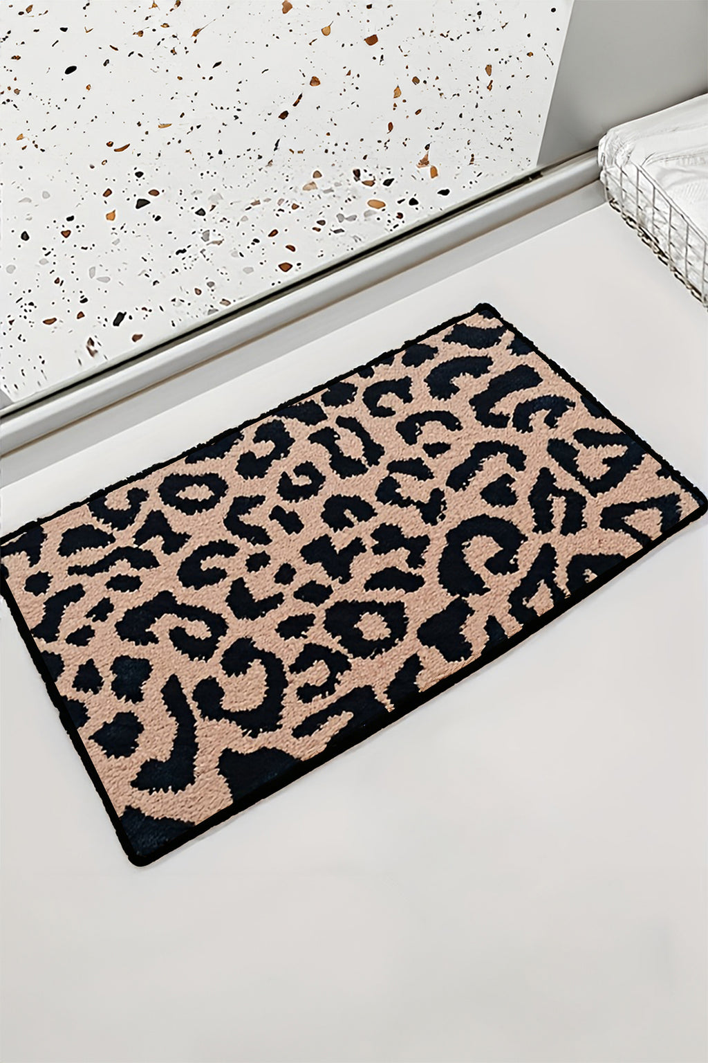 Light French Beige Leopard Faux Cashmere Wool Spinning Entrance Mat