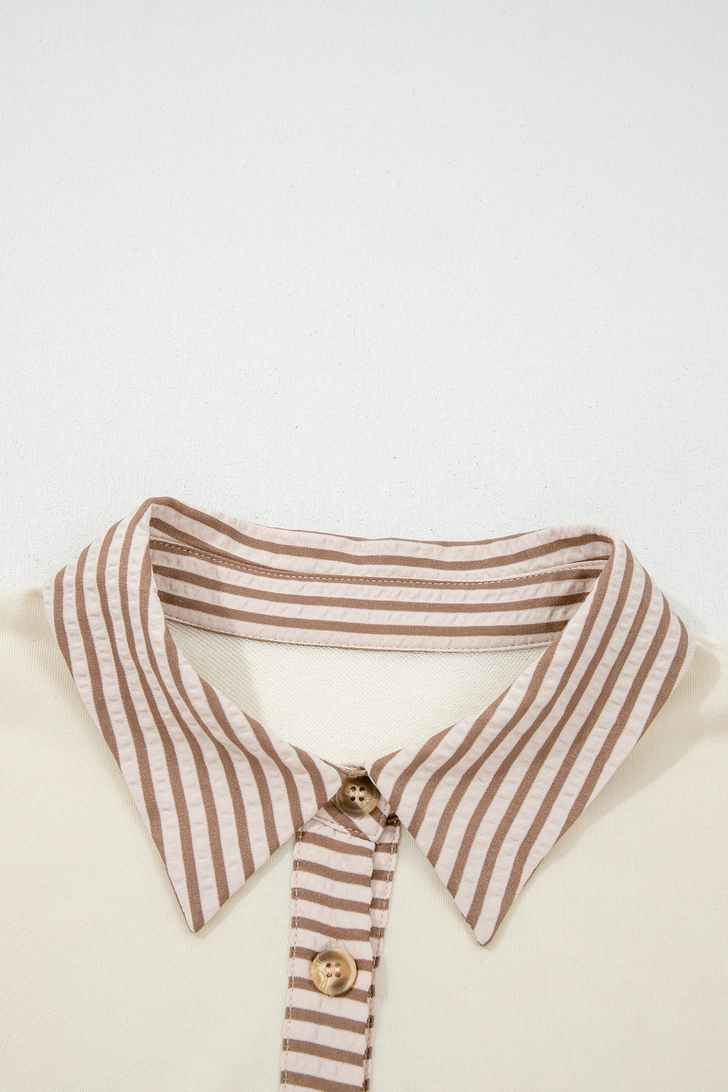 Gray Stripe Half Button Gauze Patchwork Bracelet Sleeve Babydoll Blouse