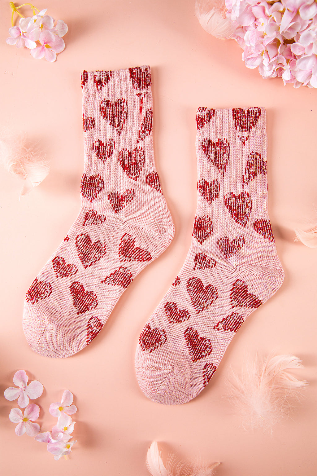 Pink Vintage Heart Pattern Combed Cotton Socks
