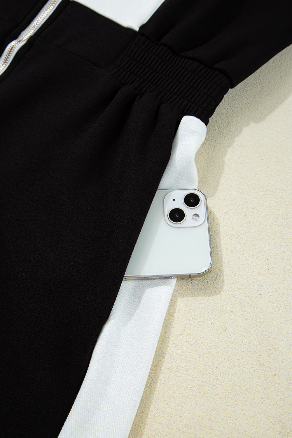 Black Contrast Zipped Stand Collared T Shirt and Short Set