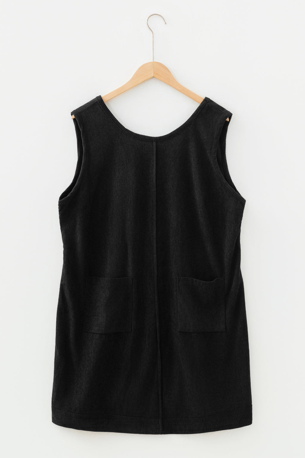 Beige Corduroy Sleeveless Mini Dress With Patched Pockets