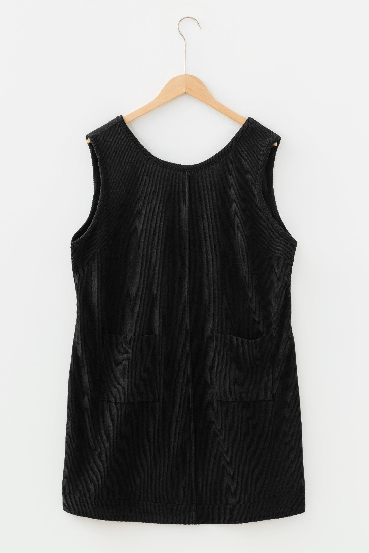 Beige Corduroy Sleeveless Mini Dress With Patched Pockets