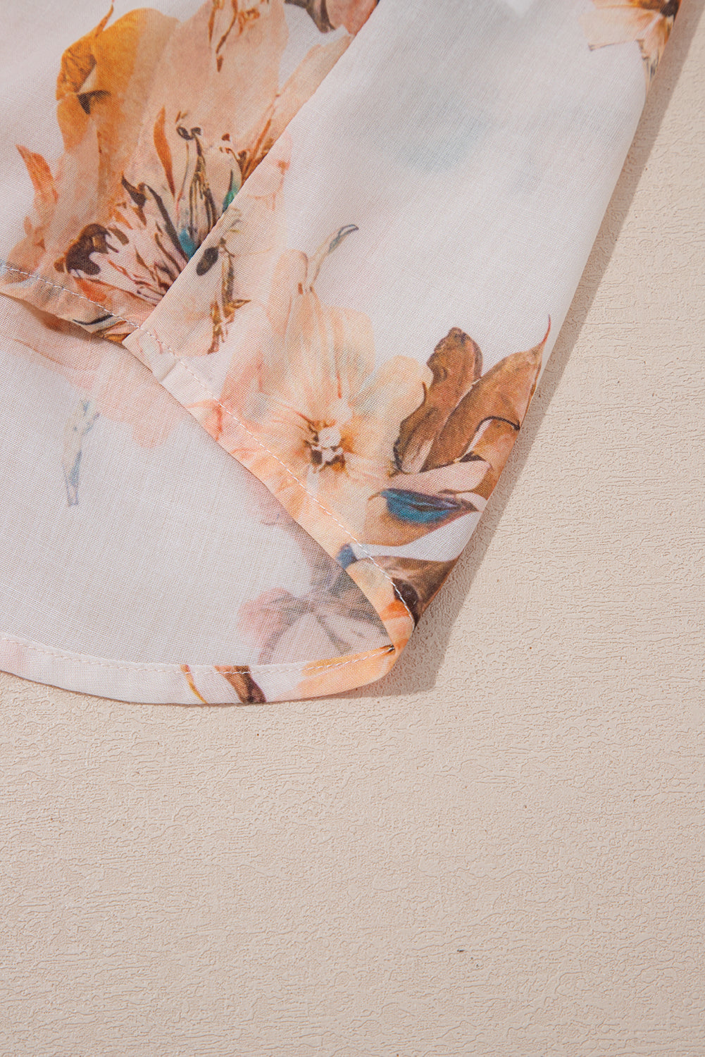 Brown Floral Puff Sleeve Lightweight Shirt
