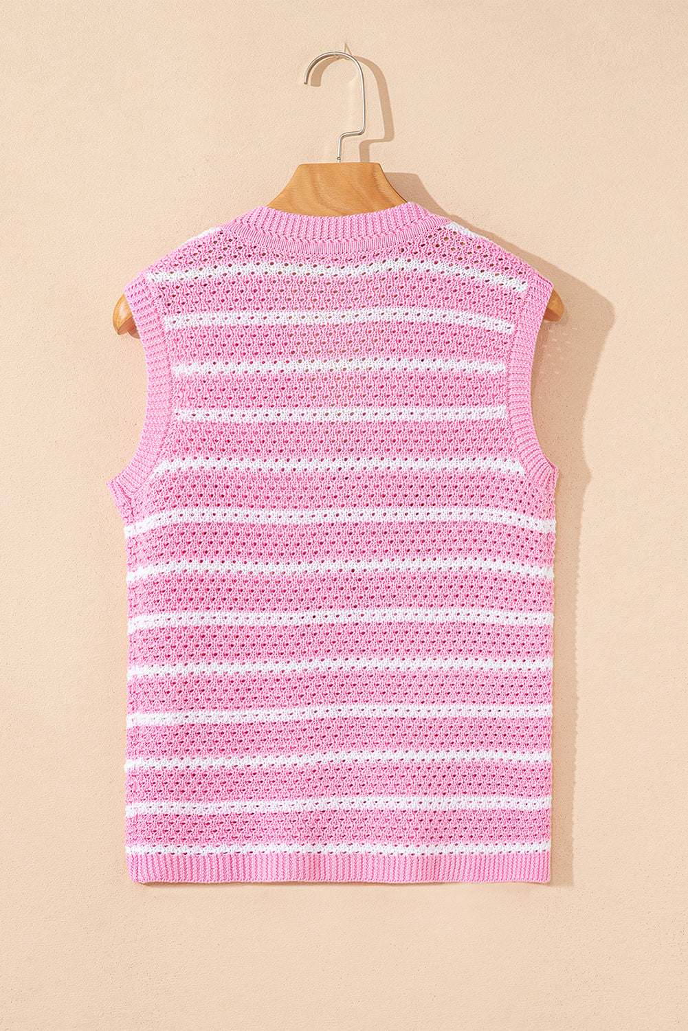 Sky Blue Stripe V Neck Gold Buttons Elegant Sweater Vest
