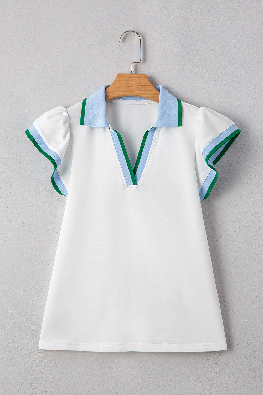 White Colorblock Edge Cap Sleeve Collared Top 2 Piece Skirt Set