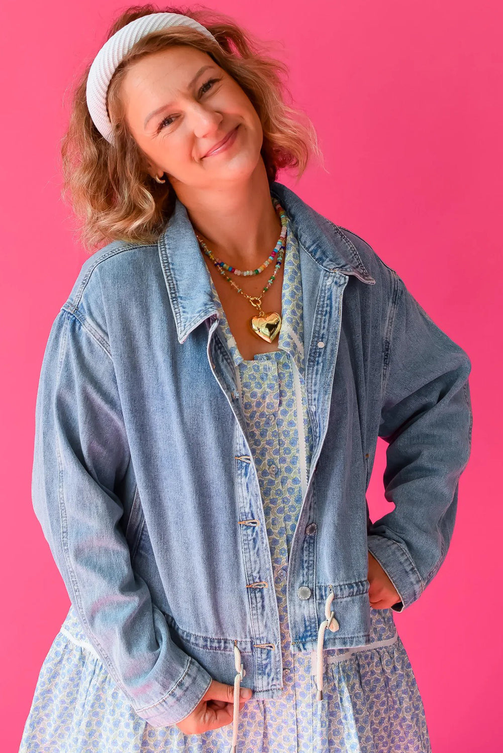 Beau Blue Draw-cord Hem Light Wash Denim Jacket