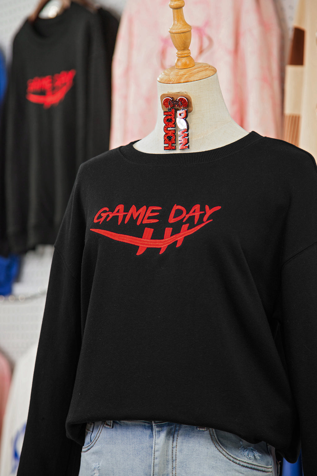 Black GAME DAY Embroidered Graphic Casual Pullover Sweatshirt