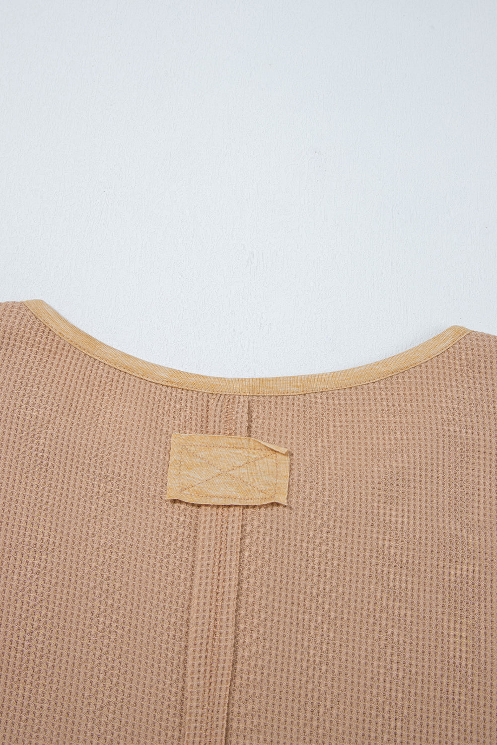 Vineyard Green Color Block Waffle Textured Tunic Henley Top with Slits