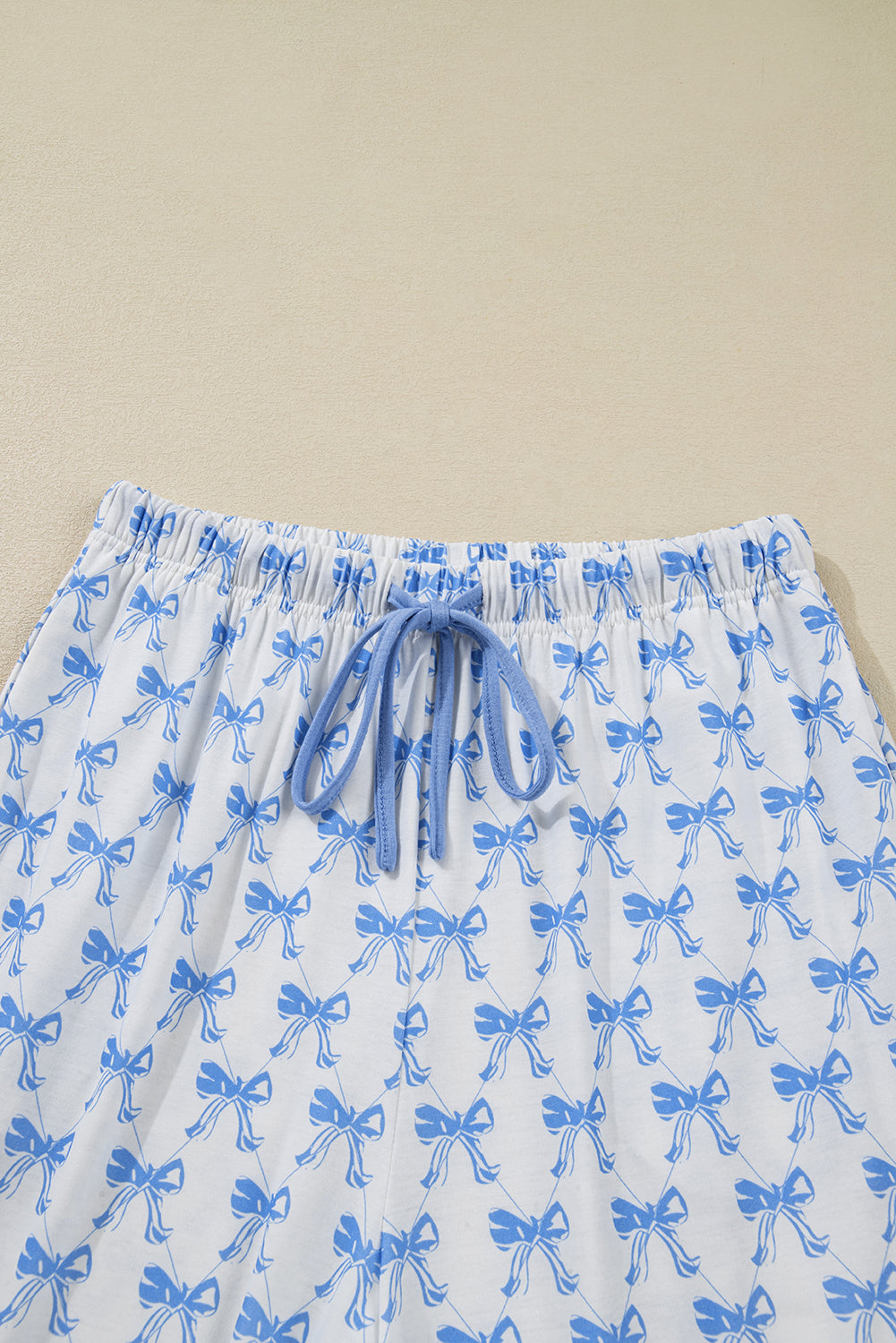 Sky Blue Bow Print Long Sleeve Shirt and Pants Soft Pajama Set