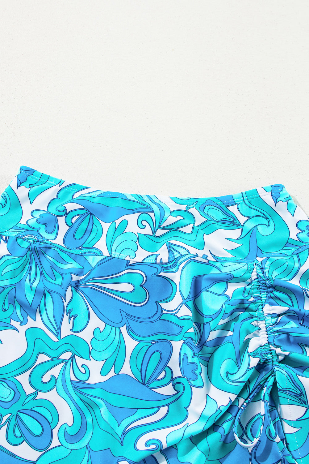 Sky Blue Floral Crossover Tie Back Halter Bikini with Swim Bottoms