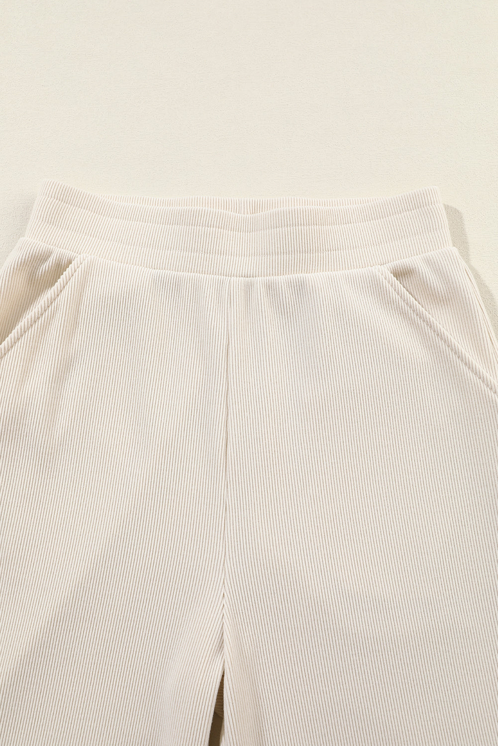 Beige Collared Split Neck Ribbed 2pcs Athleisure Outfit