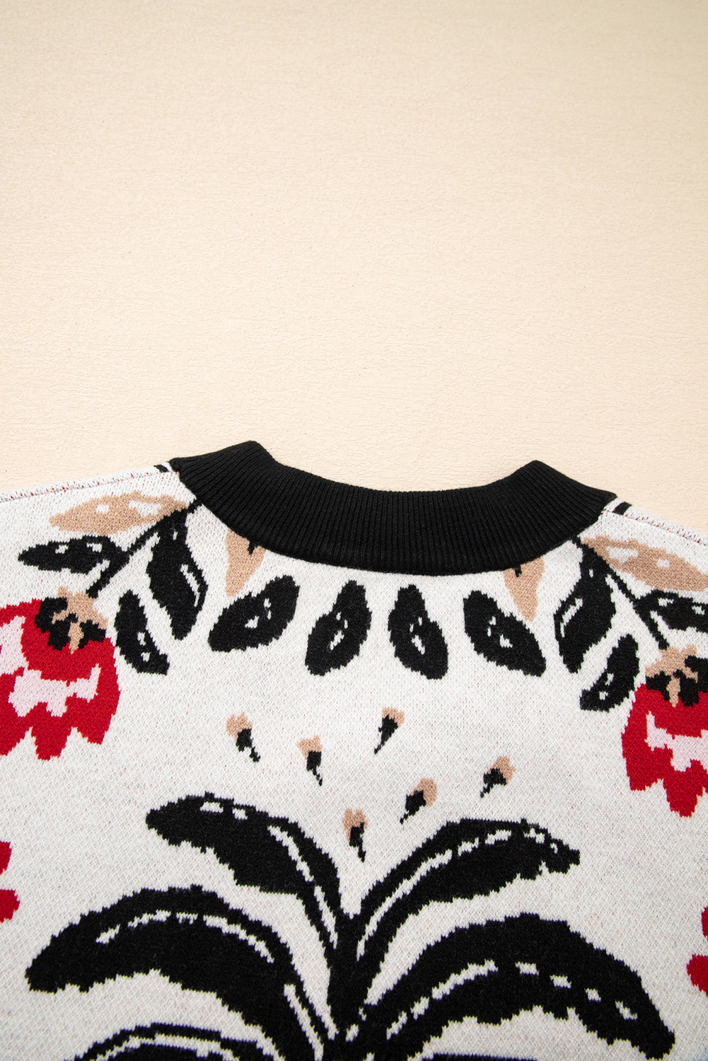 Black Floral Print Buttoned Front V Neck Knit Cardigan