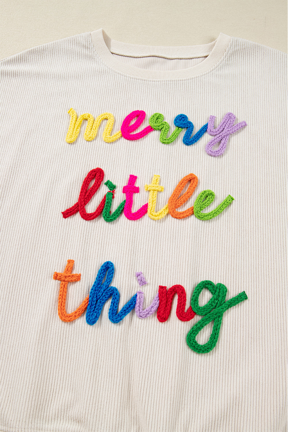 Dark Green merry little thing Corded Letter Graphic Ribbed Loose Sweatshirt