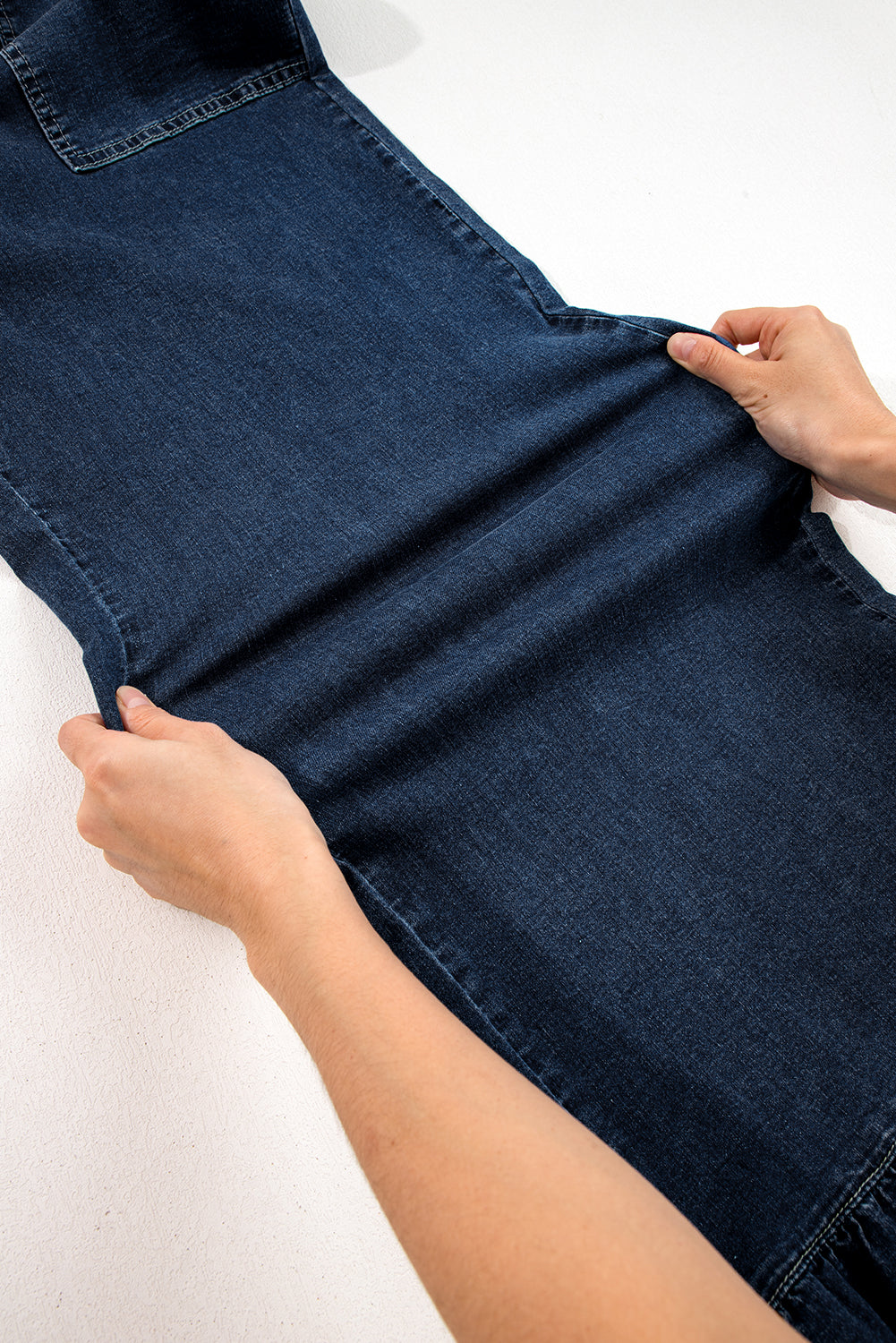 Black Plus Size Elastic Waist Ruffled Wide Leg Denim Pants