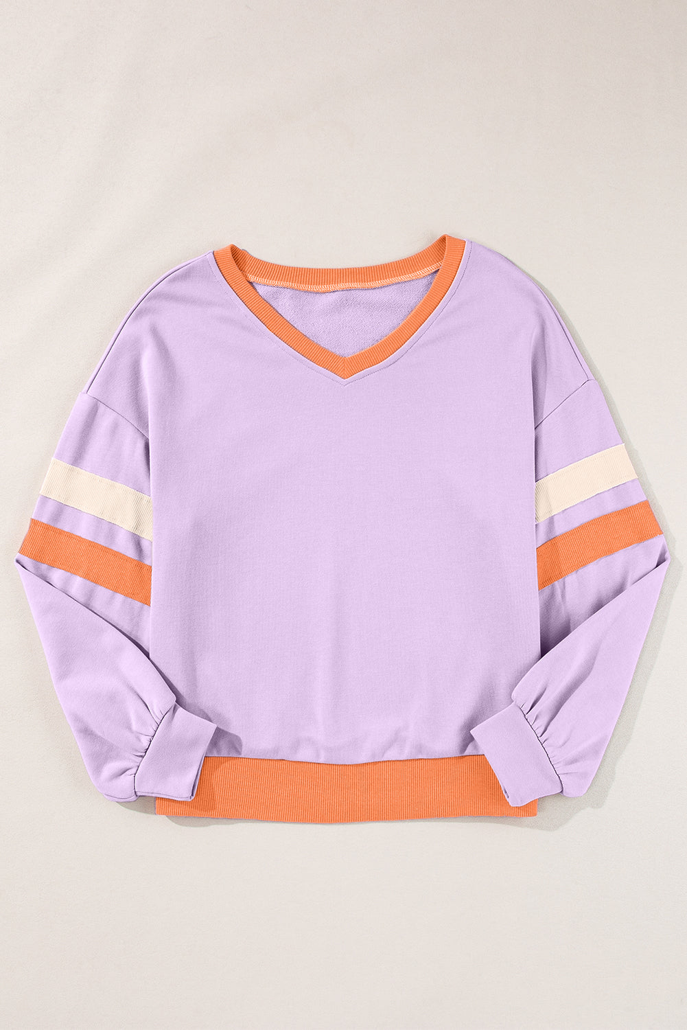 Orchid Bouquet Halloween Floral Pumpkin Color Block V Neck Sweatshirt