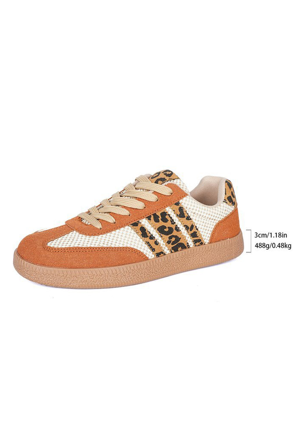Buckskin Checkered Leopard Color Block Patchwork Lace Up Sneakers