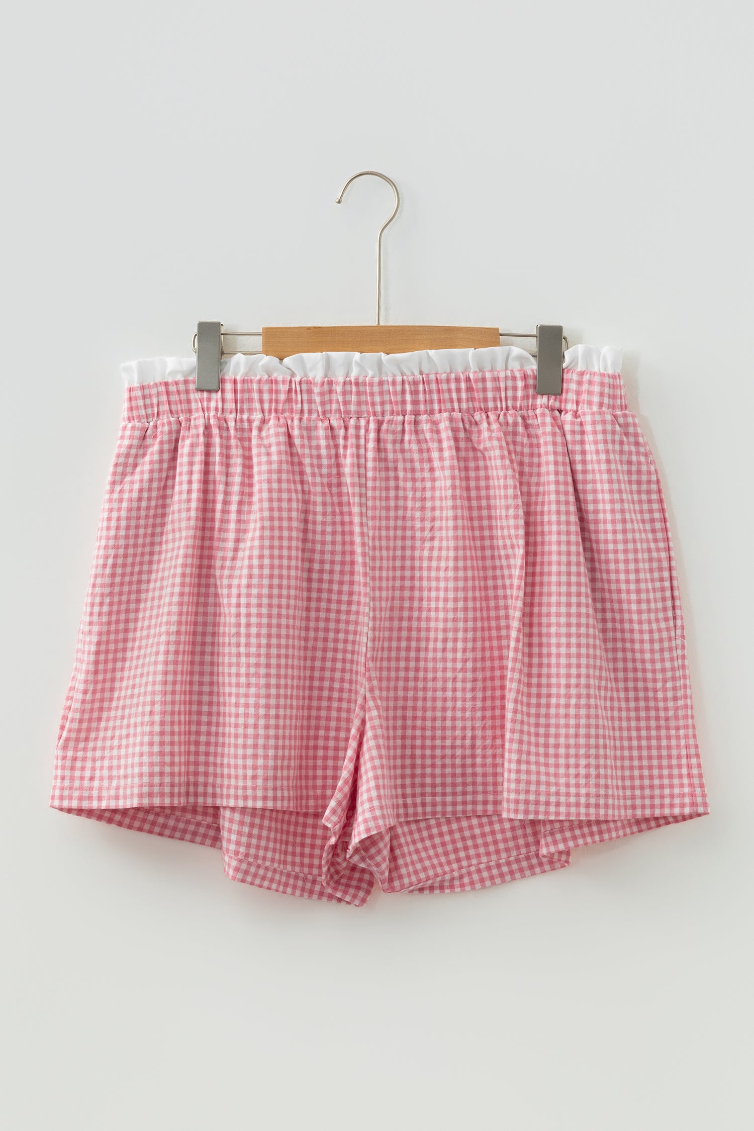 Red Contrast Trim Plaid Print Plus Size Shorts