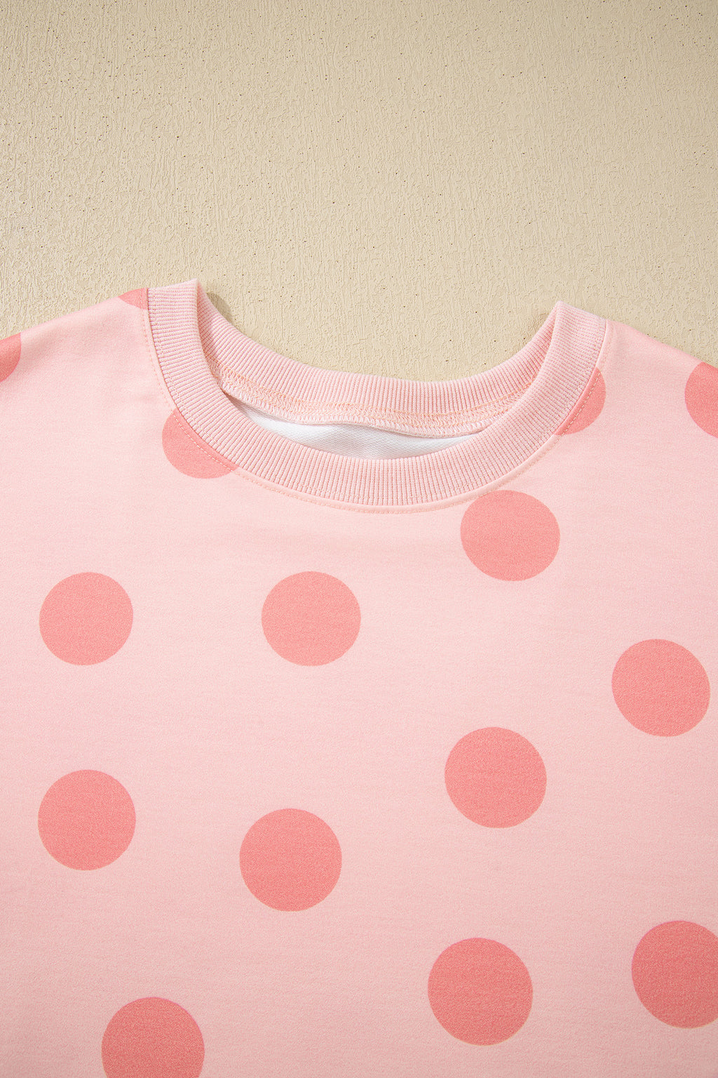 Beige Polka Dot Print Drop Shoulder Pullover Drawstring Jogger Pant Set