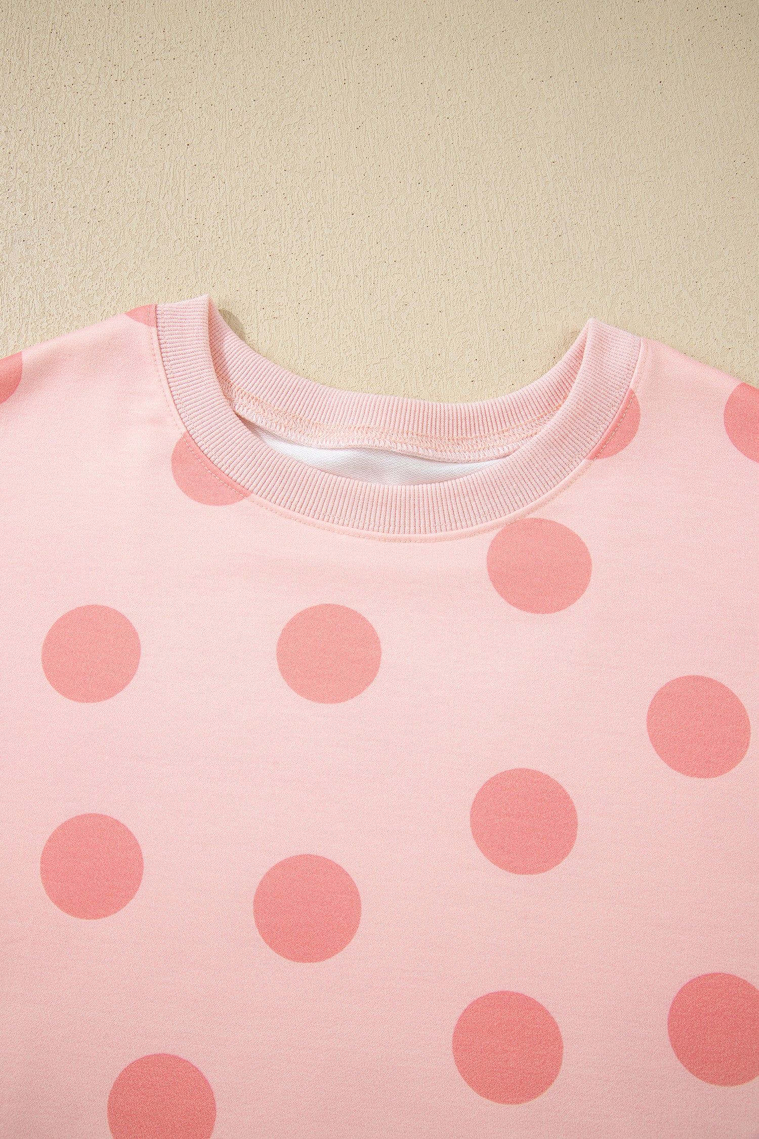 Beige Polka Dot Print Drop Shoulder Pullover Drawstring Jogger Pant Set