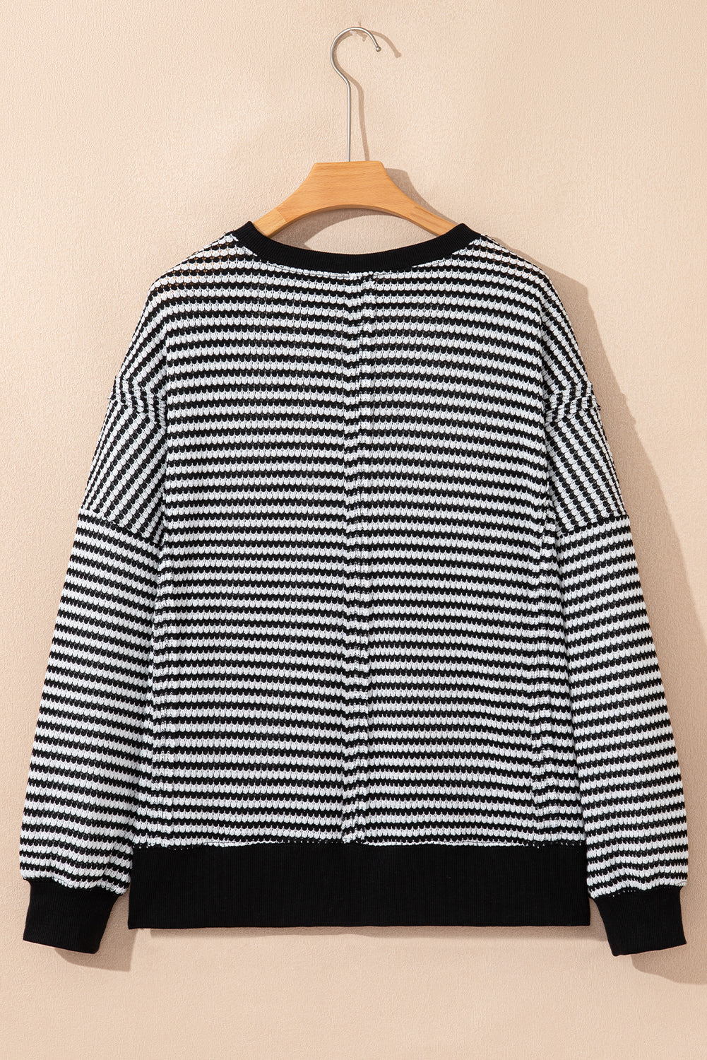 Red Stripe Ribbed Trim Drop Shoulder Long Sleeve Oversize Top