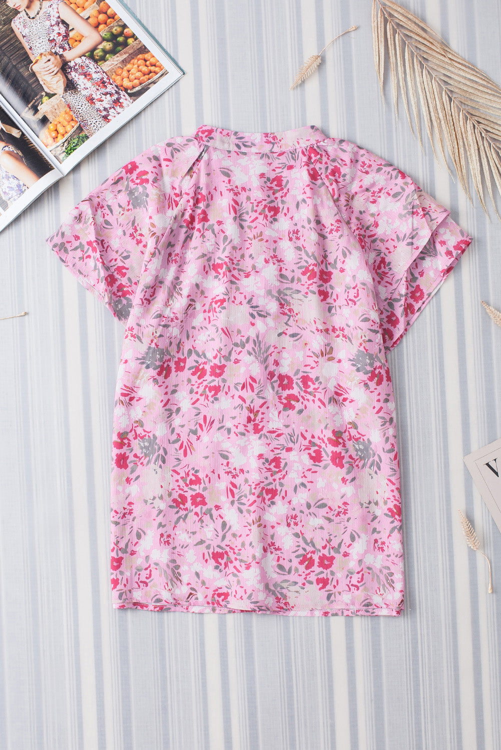 Multicolor Floral Print Wide Ruffle Sleeves Blouse