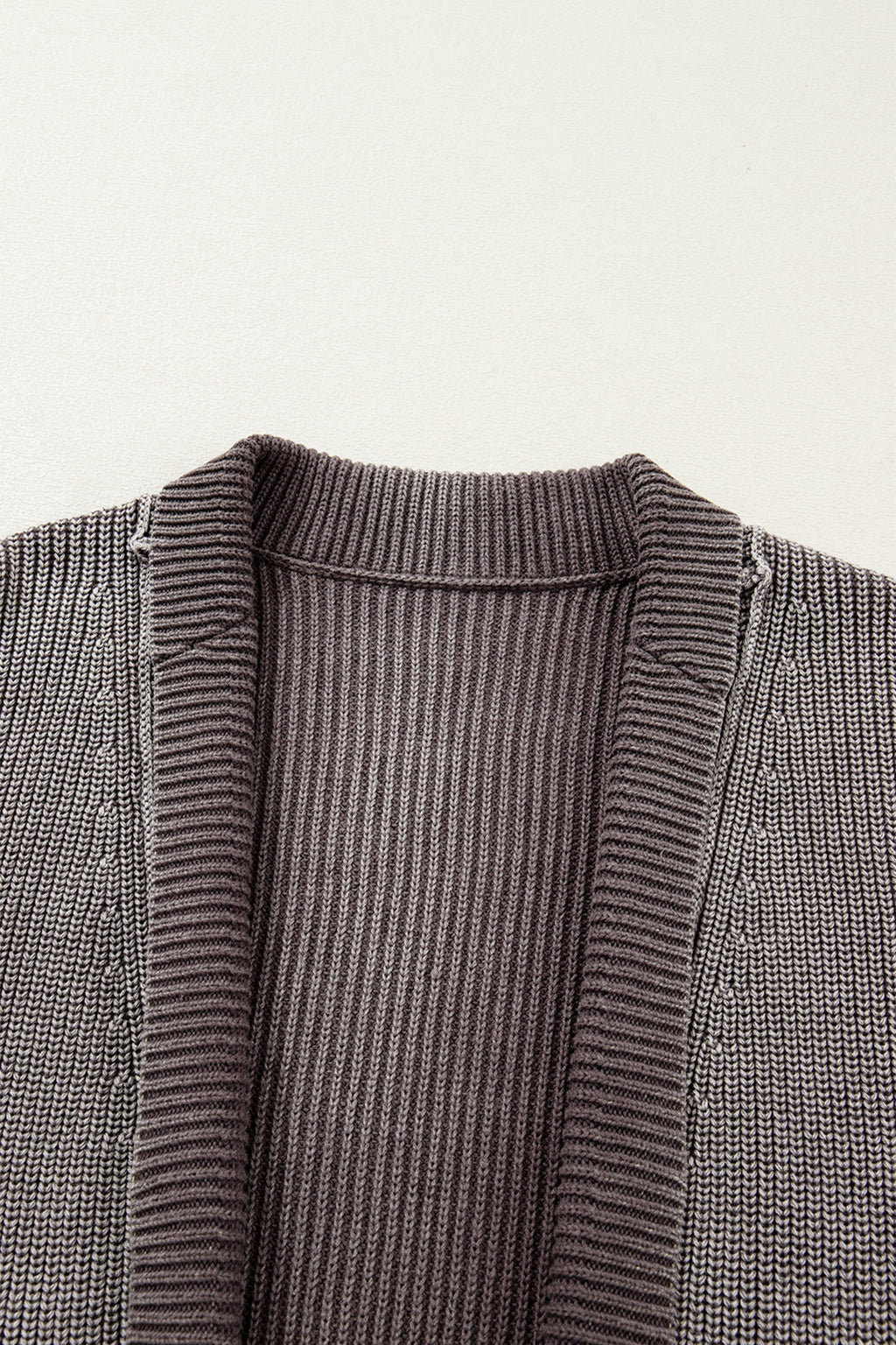 Dark Brown Mineral Wash Exposed Seam Patchwork Knit Open Sweater Cardigan
