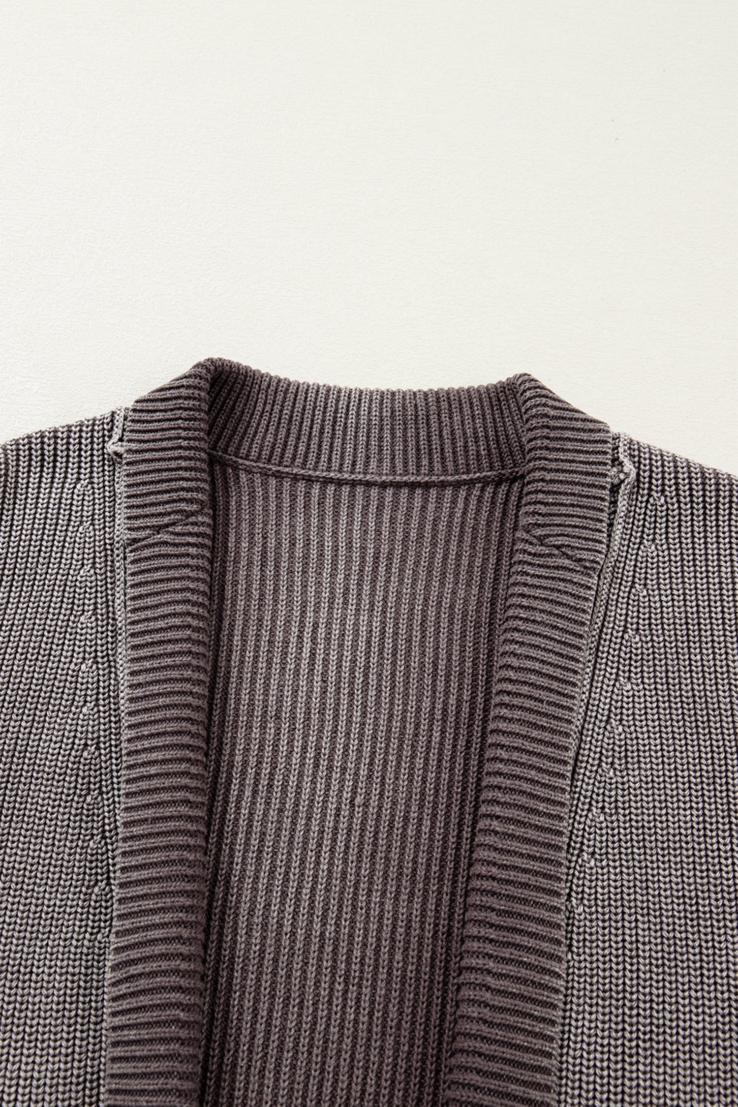 Dark Brown Mineral Wash Exposed Seam Patchwork Knit Open Sweater Cardigan