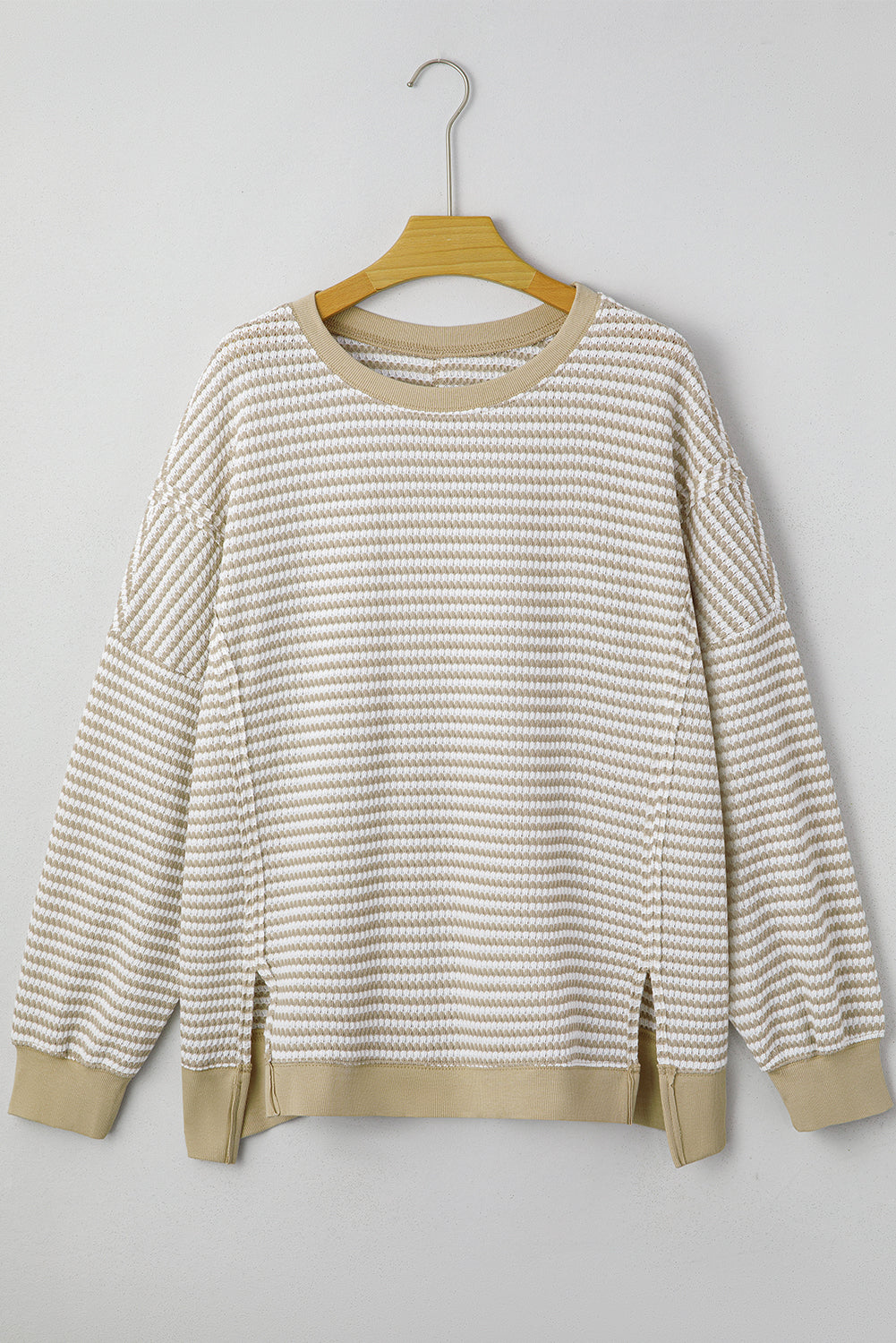 Red Stripe Ribbed Trim Drop Shoulder Long Sleeve Oversize Top