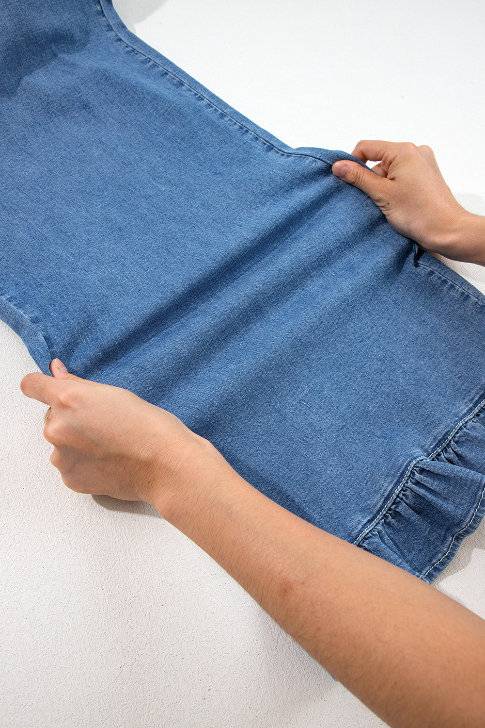 Black Plus Size Elastic Waist Ruffled Wide Leg Denim Pants