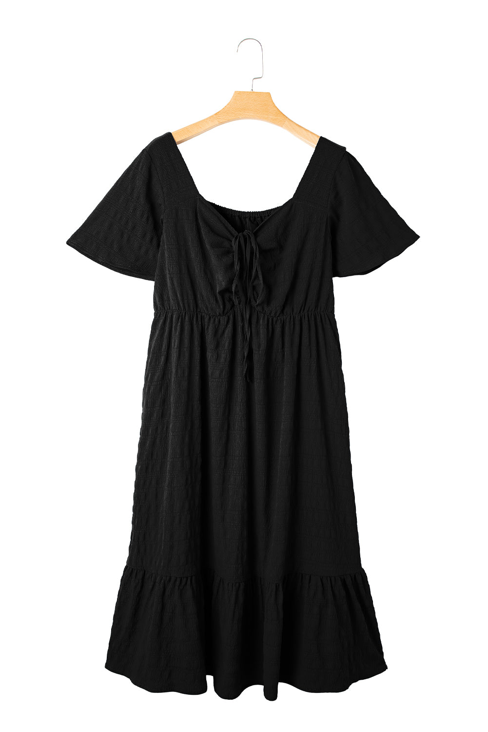 Red Plus Size Short Sleeve Lace-up High Waist Midi Dress