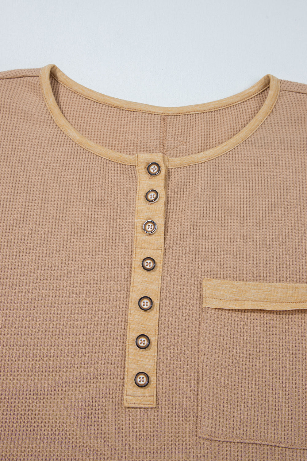 Vineyard Green Color Block Waffle Textured Tunic Henley Top with Slits