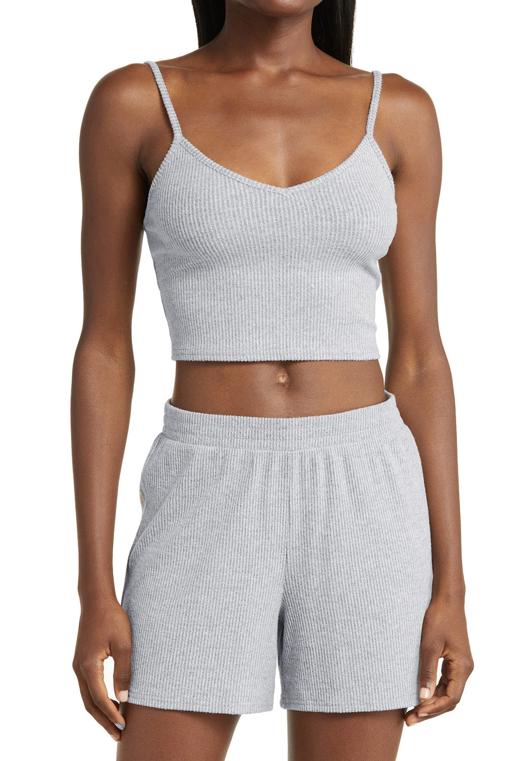 Black 3 Pcs Crop Tank Top Shorts with Cardigan Lounge Set