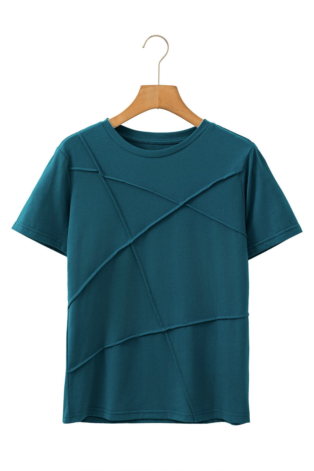 Medium Grey Solid Color Toothpick Stripe Round Neck T Shirt