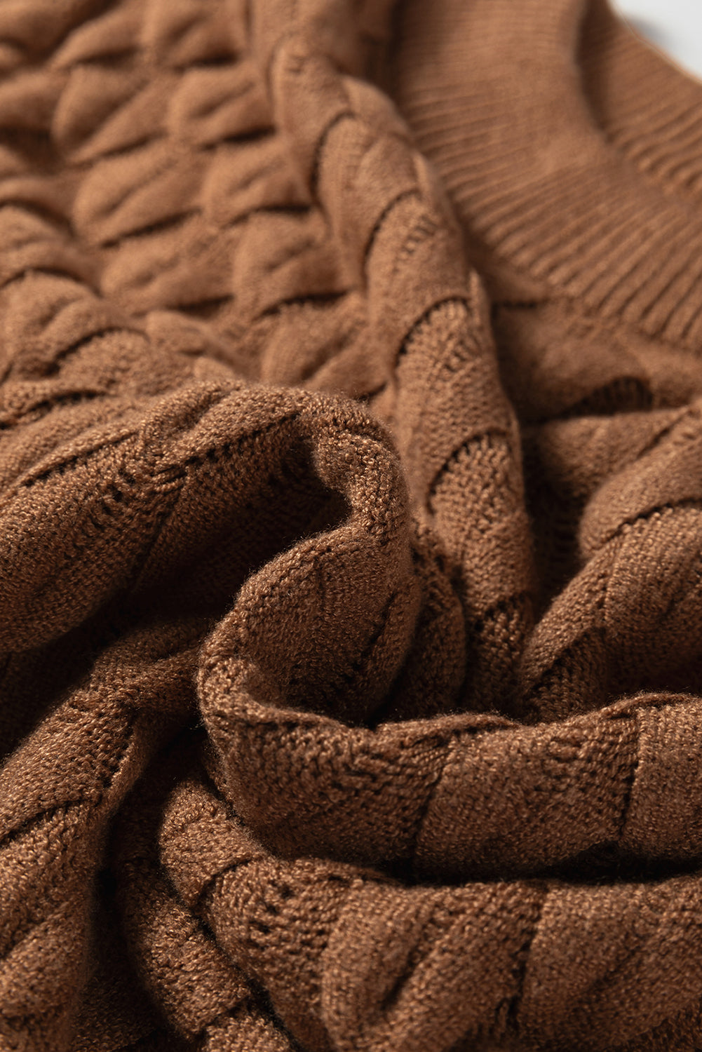 Straw Yellow Fish Scale Textured Knit Ribbed Crew Neck Short Sleeve Sweater