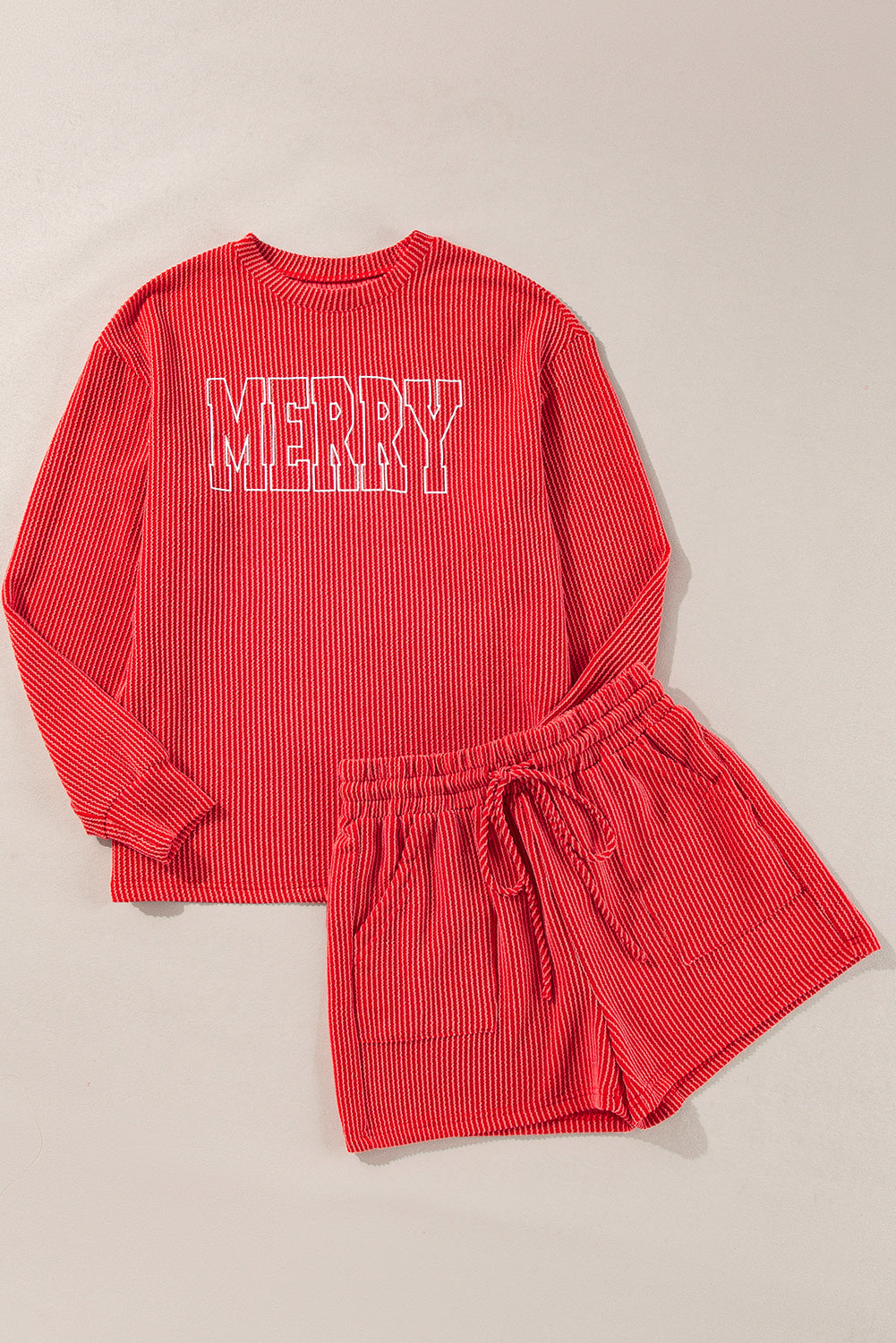 Black MERRY Corded Long Sleeve Top and Pockets Pants Set