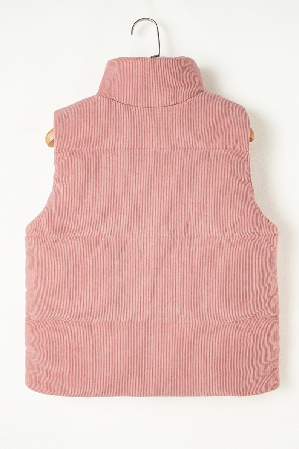 Beige Corduroy Stand Neck Zipped Puffer Vest