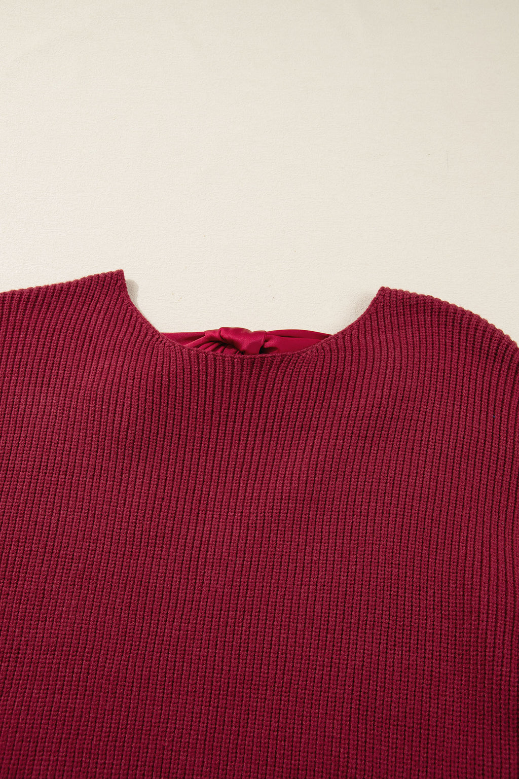Black Ribbed Knit Ribbon Knot Backless Drop Shoulder Sweater