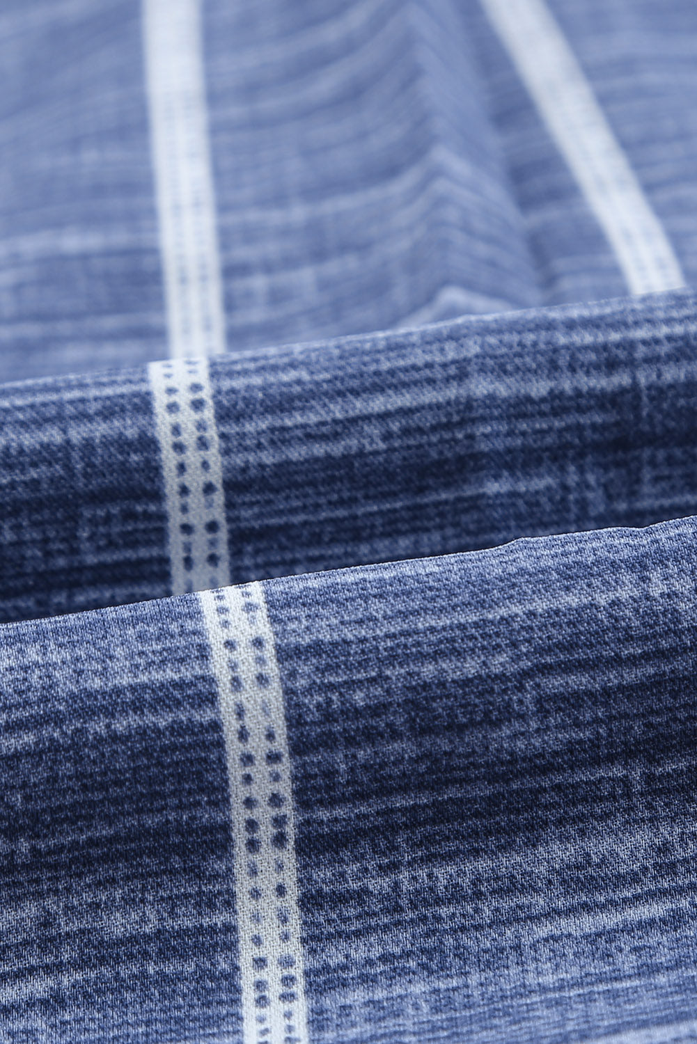 Blue Striped Print V Neck Half Buttons Loose Blouse