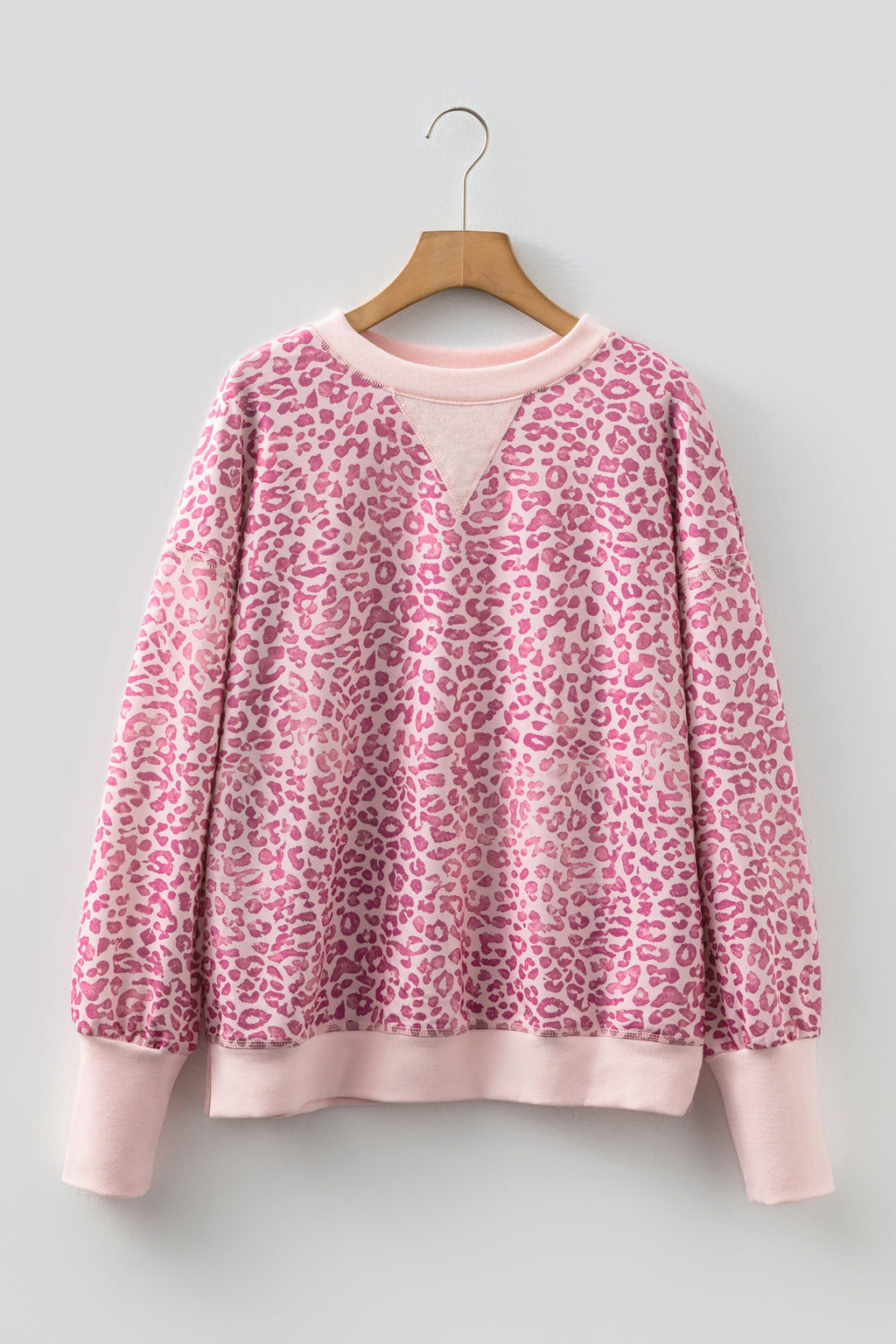 Brown Leopard Print Patchwork Crew Neck Sweatshirt