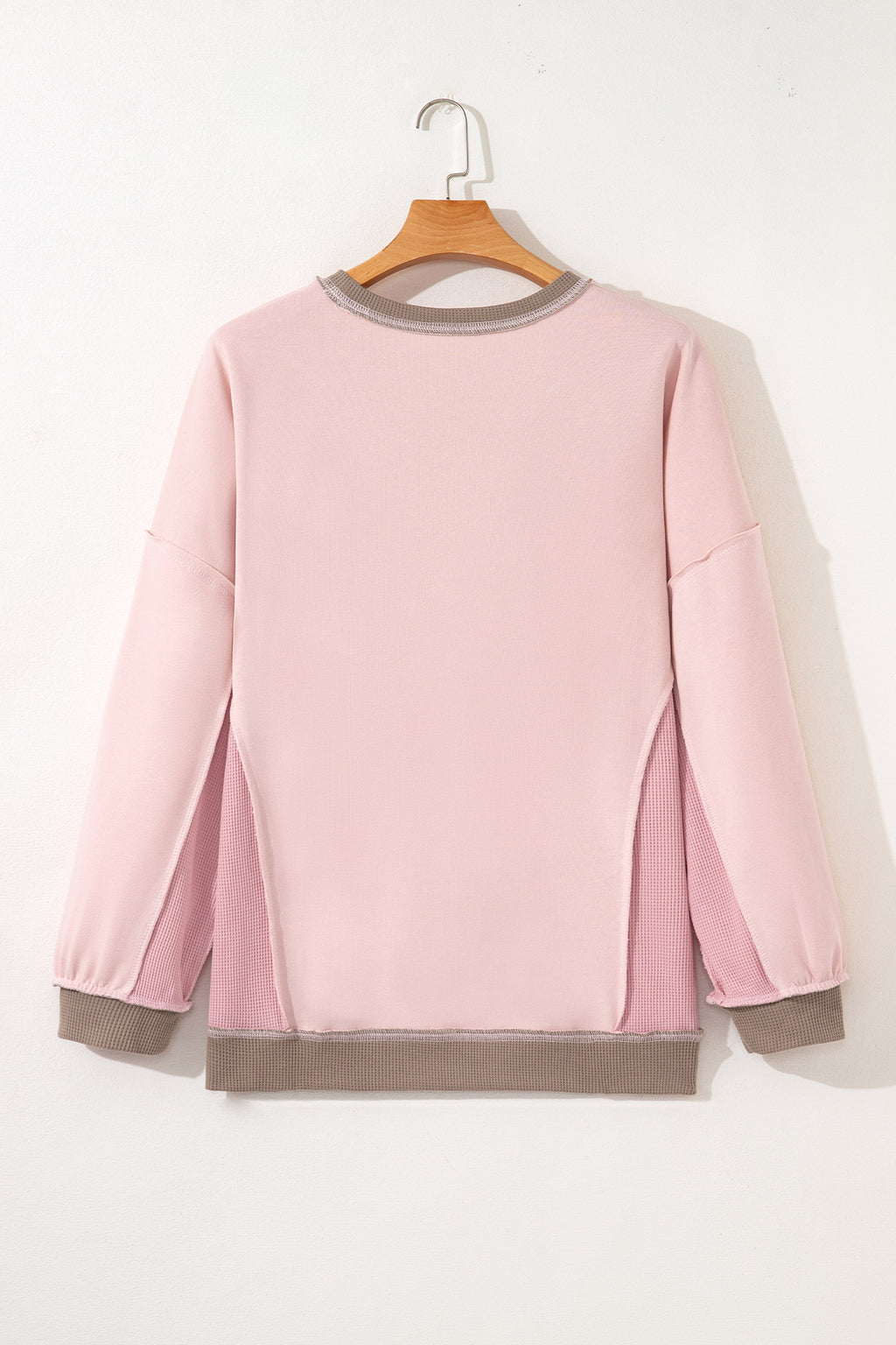 Light Pink Color Block Mix Texture Waffle Patchwork Oversize Sweatshirt
