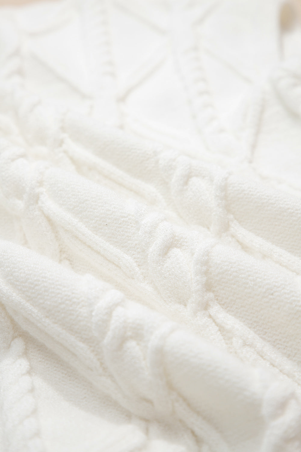 White Pearled High Neck Textured Knit Sweater Vest
