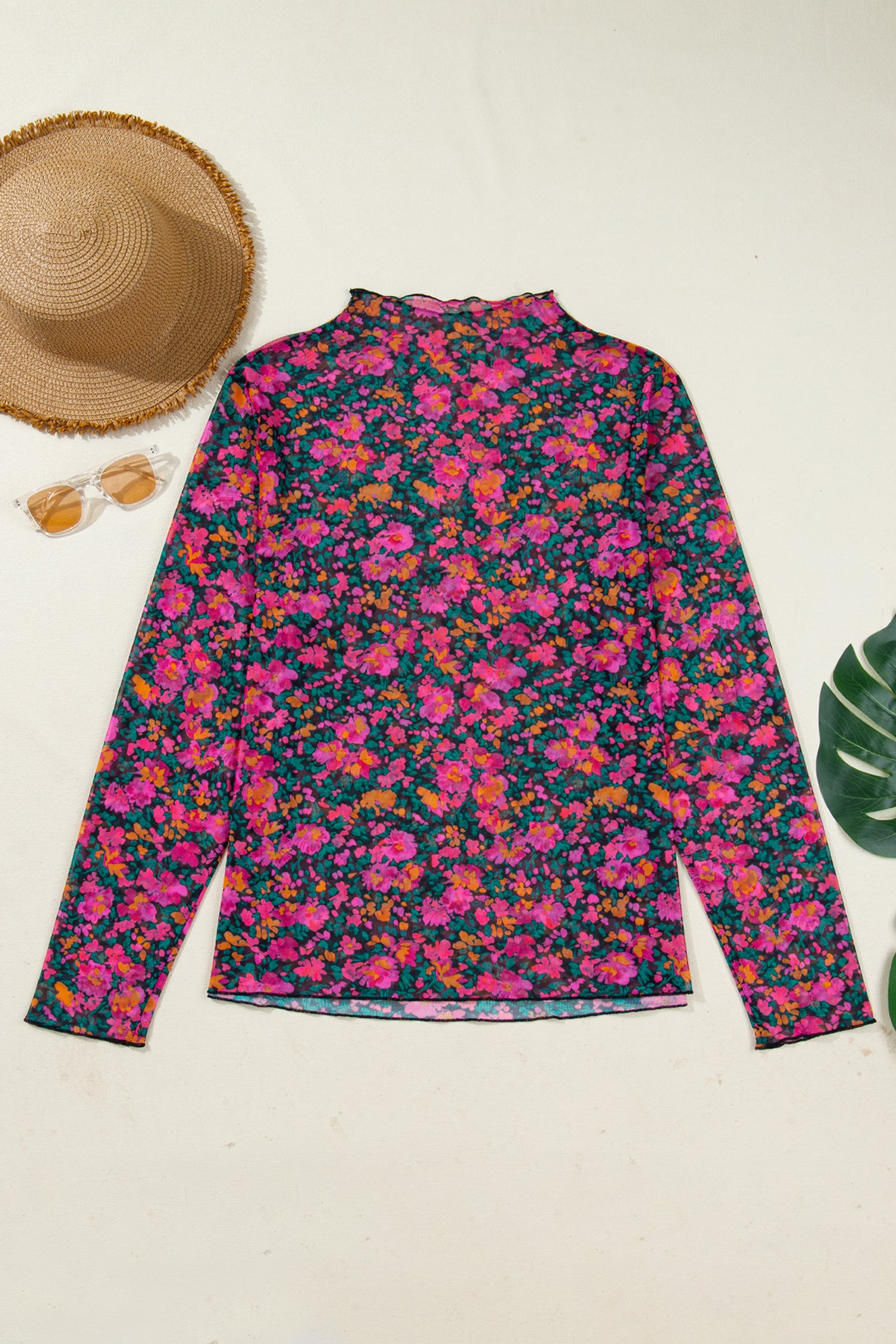 Rose Retro Floral Printed Mesh Short Sleeve Top