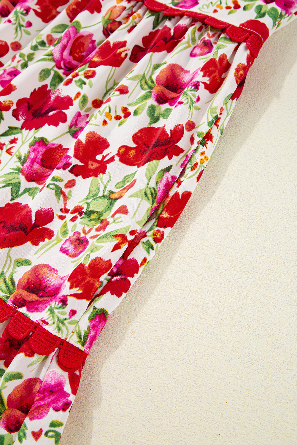 Red Floral Print Striped Patchwork Collared Short Sleeve Blouse