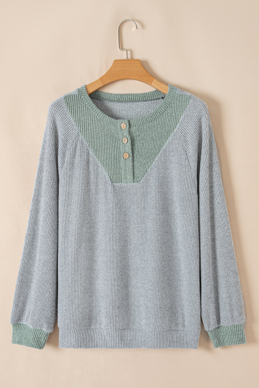 Contrast Ribbed Loose Fit Long Sleeve Top