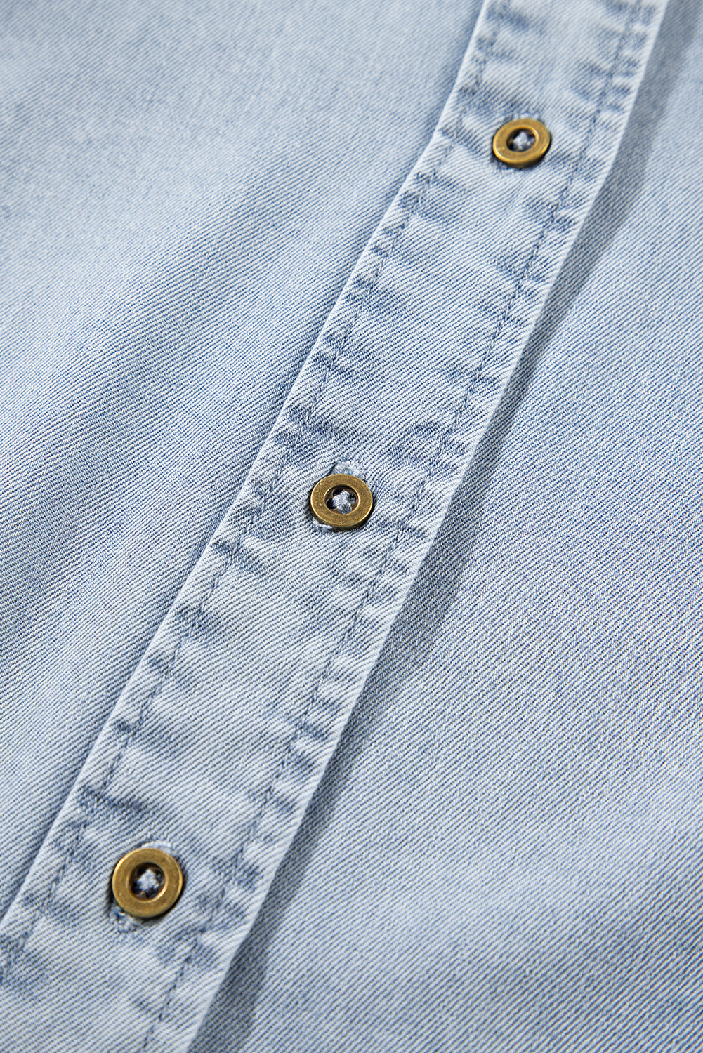 Beau Blue Ruffle Short Puff Sleeve Summer Chambray Shirt