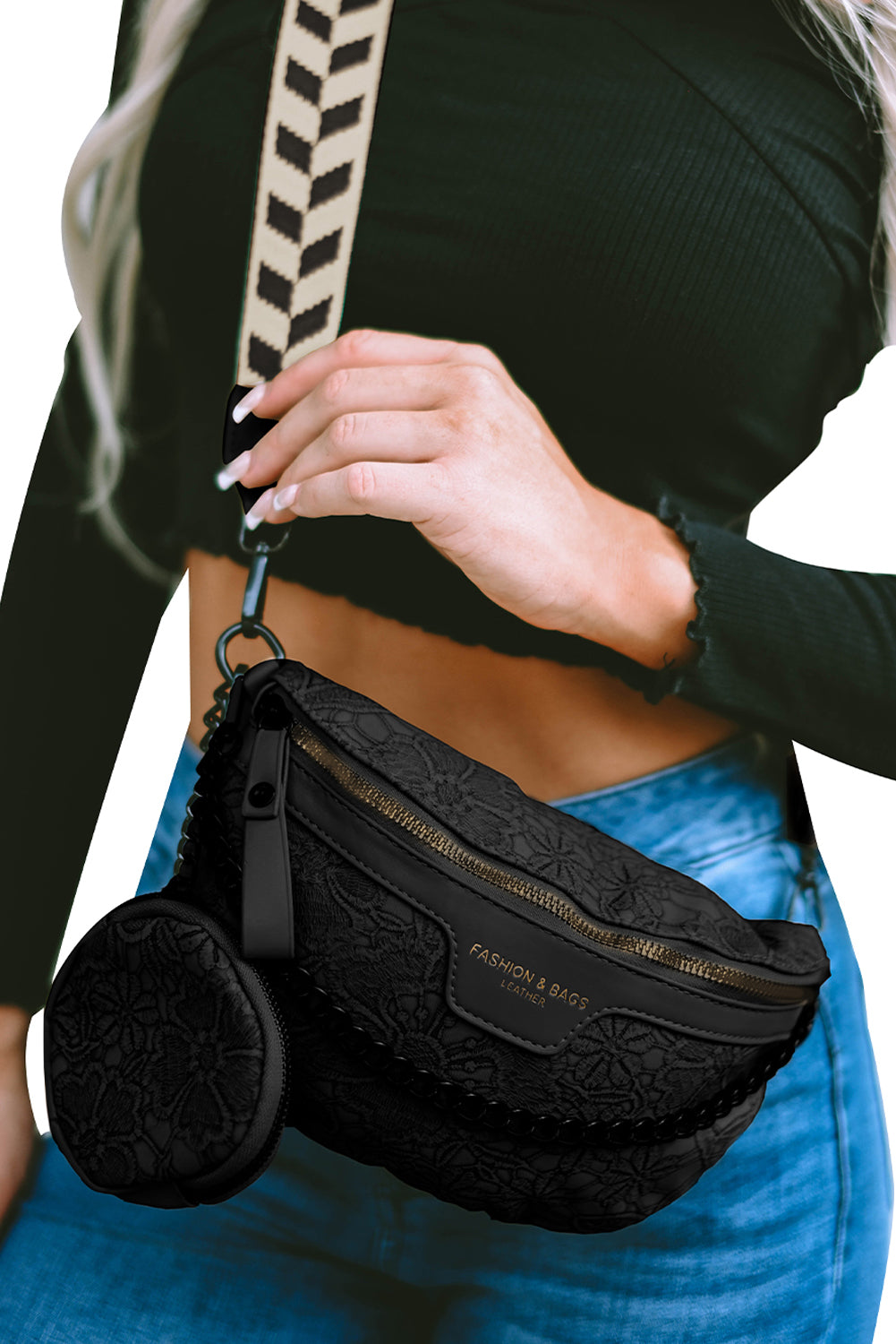 Camel Colorblock Strap Chain Shoulder Bag With Coin Purse