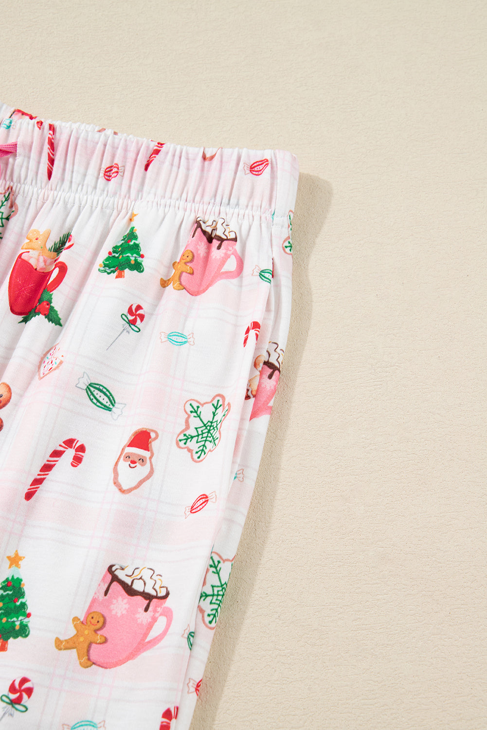 Pink Christmas Spirit Cute Holiday Print Short Sleeve Shirt and Pants 2pcs Pajama Set